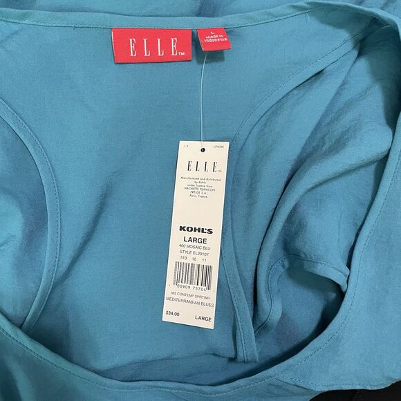 ELLE Layered Ruffle Tank Top Sleeveless Racer Back Mosaic Blue Women's Large NWT - Picture 5 of 6